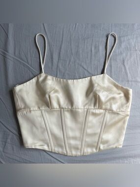 Jason Wu Cream Satin Corset Crop Top